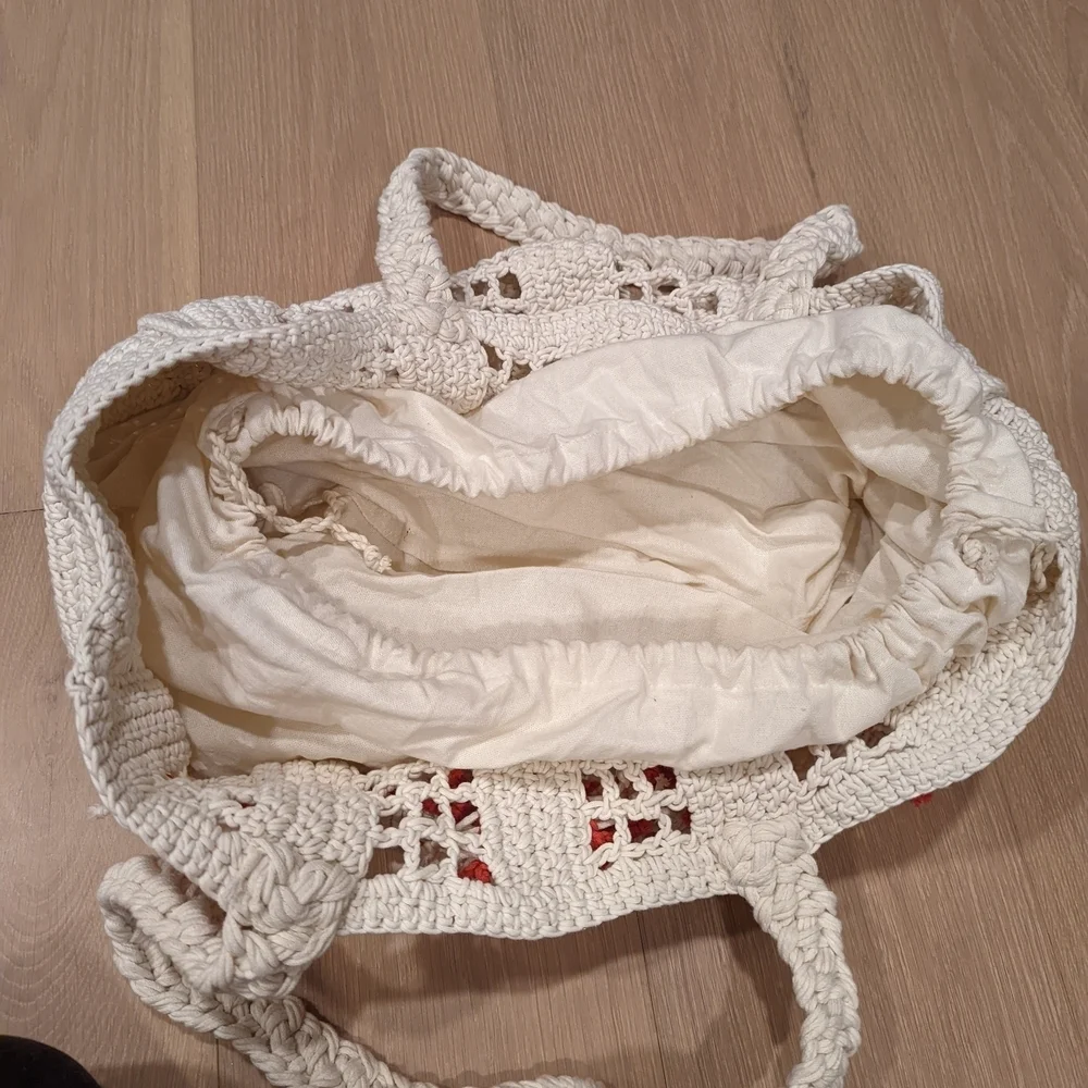 Handcrafted Cream and Red Tote Bag with little crabs